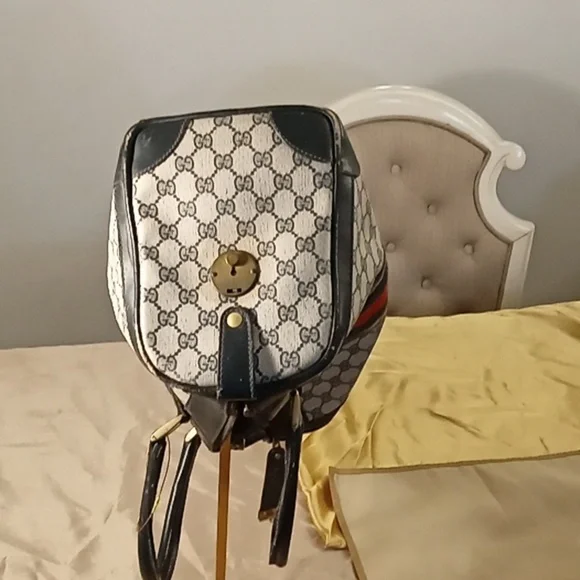 Vintage Gucci Boston Bag Big Sherry wiyh Blue & Red Stripes - Picture 4 of 8